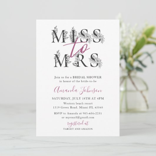 Floral Miss à Mme Bridal Shower Invitation (Debout devant)