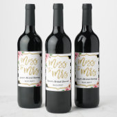 Floral Miss to Mrs Vrijgezellenfeest Wine Label Wijn Etiket (Flessen)