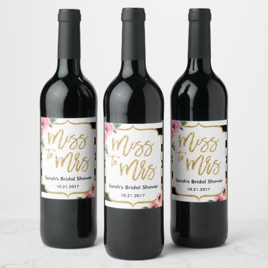 Floral Miss to Mrs Vrijgezellenfeest Wine Label Wijn Etiket (Flessen)