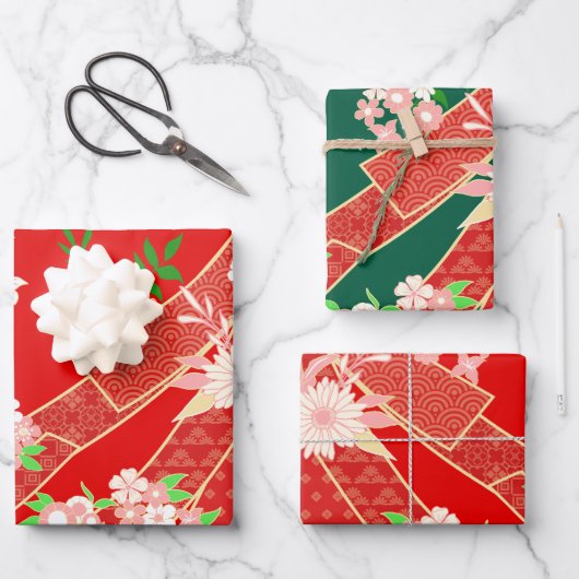 Floral Mix Kimono Pattern Chistmas Ed. Inpakpapier Vel (Voorkant)