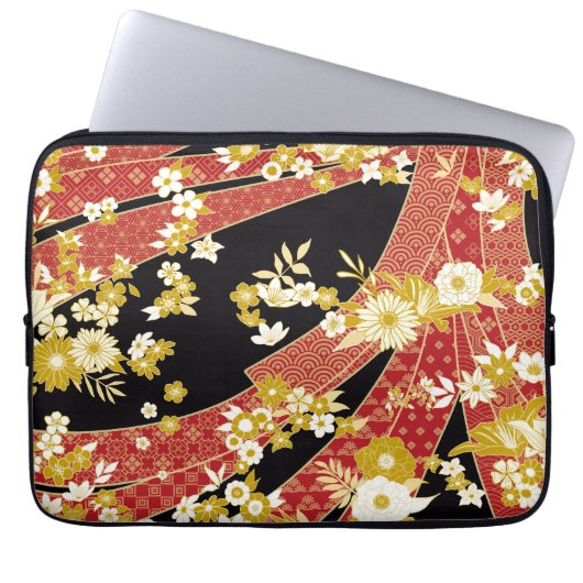 Floral Mix Kimono Pattern Laptop Sleeve (Voorkant)