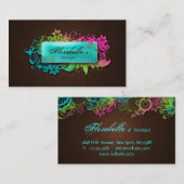 Floral Mode Linen Blue Brown Espresso Visitekaartje (Voorkant / Achterkant)