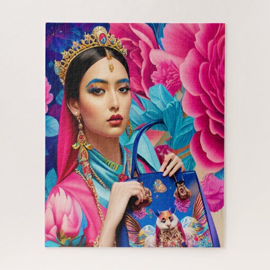 Floral mode prinses met handtas legpuzzel (Verticaal)