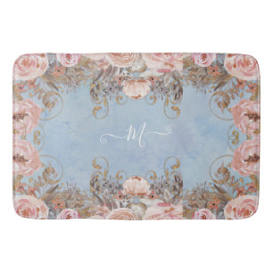 Floral Modern blauwe roze roze Waterverf Badmat