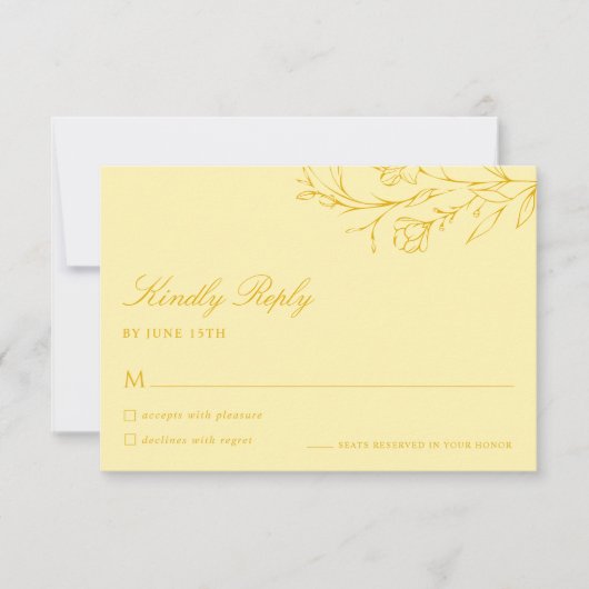 Floral Modern Butter Yellow Wedding RSVP Card (Devant)