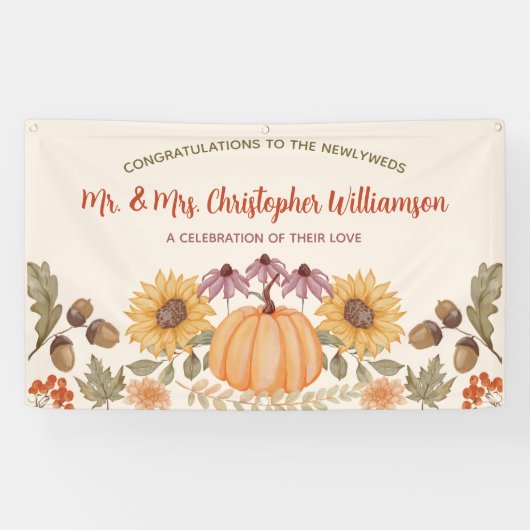 Floral Modern Herfst WeddingGefeliciteerd Spandoek (Horizontaal)