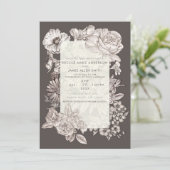  Floral Modern Ivory & Gray Wedding Invitat Kaart (Staand voorkant)