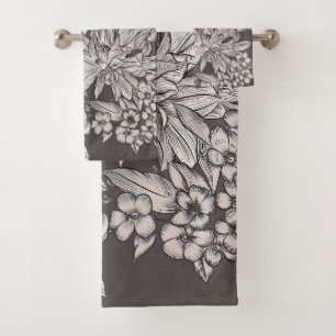 Floral Modern Ivory Grey Botanical Rustic Bad Handdoek