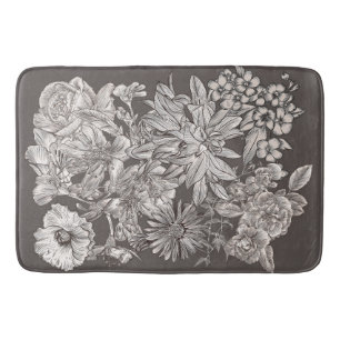Floral Modern Ivory Grey Botanical Rustic Badmat