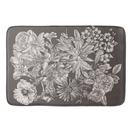 Floral Modern Ivory Grey Botanical Rustic Badmat (Voorkant)