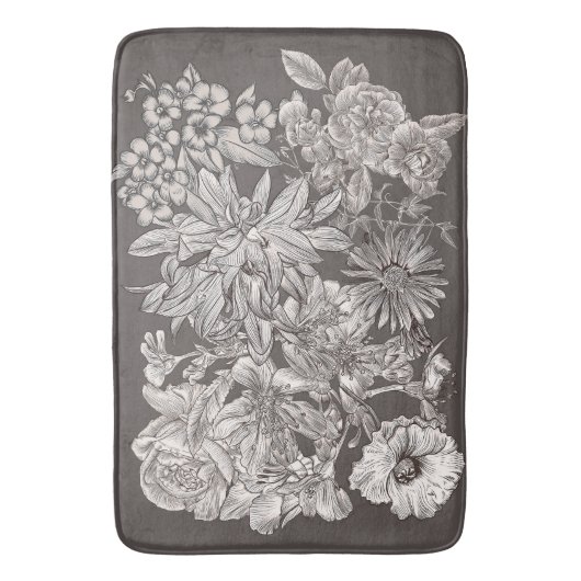  Floral Modern Ivory Grey Botanical Rustic Badmat (Voorkant Verticaal)