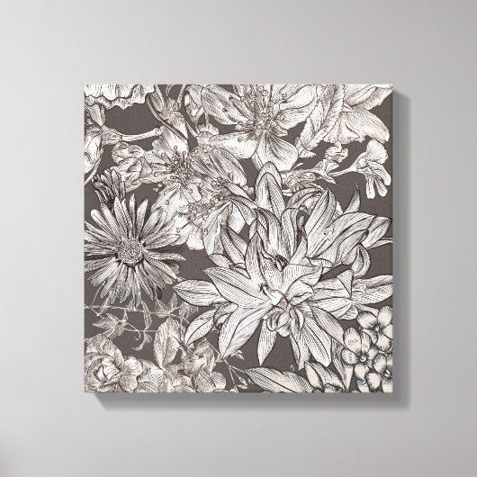  Floral Modern Ivory Grey Botanical Rustic Canvas Afdruk (Voorkant)