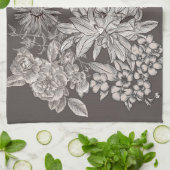 Floral Modern Ivory Grey Botanical Rustic Theedoek (Gevouwen)