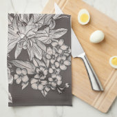 Floral Modern Ivory Grey Botanical Rustic Theedoek (Quarter Fold)