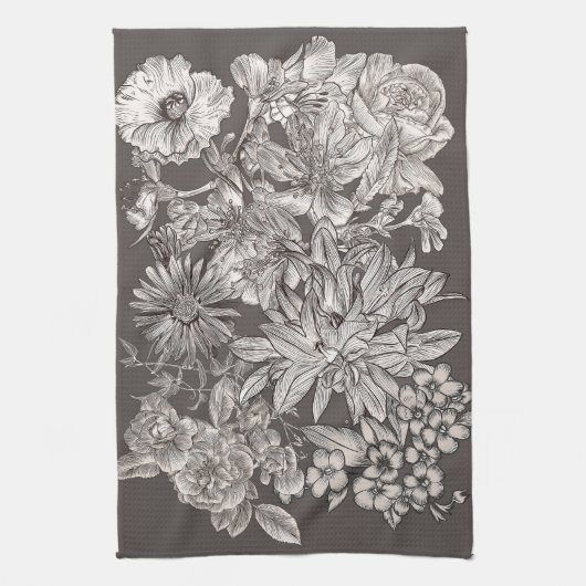 Floral Modern Ivory Grey Botanical Rustic Theedoek (Verticaal)