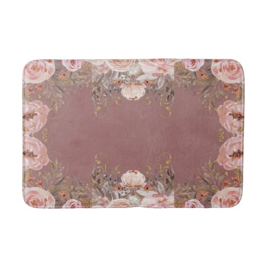 Floral Modern  kaneel Roos Waterverf Badmat (Voorkant)