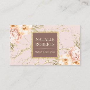  Floral Modern Marble Makeup Artist Salon Visitekaartje