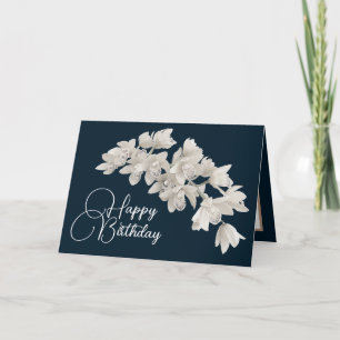  Floral Modern Orchid Flower Navy Birthday Kaart