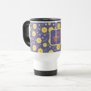 Floral Modern Paarse Gele Naam Monogram Sjabloon Reisbeker