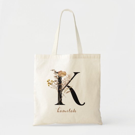 Floral Modern Persoonlijk Monogram Letter "K" Tote Bag (Voorkant)