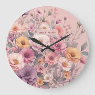 Floral modern roos roze meisjesachtig stijlvol grote klok