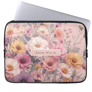 Floral modern roos roze meisjesachtig stijlvol laptop sleeve