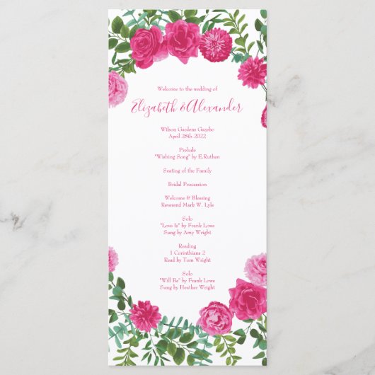 Floral Modern - Rozen voor donkerroze weddenschapp Menu (Voorkant)