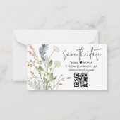Floral Modern Save The Date QR Code Wildflower Notitiekaartje (Voorkant)