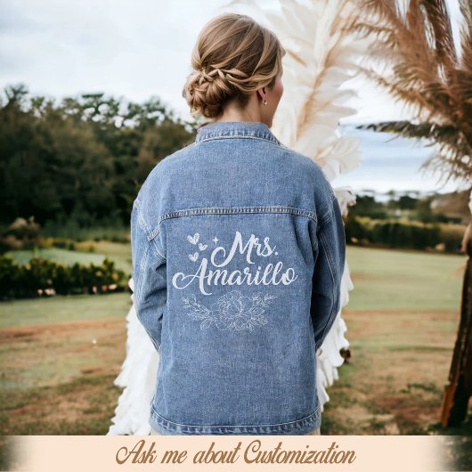 Floral Modern Script Custom Mrs bruid bruiloft Denim Jacket