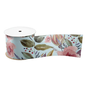 Floral Modern Summer Flower Pattern on Blauwgroen Lint