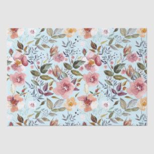 Floral Modern Summer Flower Pattern on Blauwgroen Tissuepapier