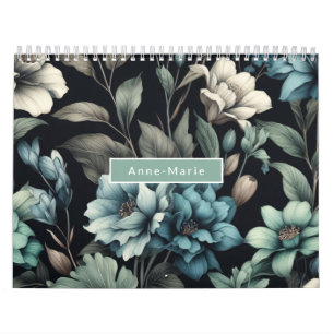 Floral modern zwart blauw meisjesachtig stijlvol kalender