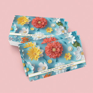 Floral moderne bleu rouge blanc Carte de visite