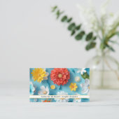 Floral moderne bleu rouge blanc Carte de visite (Debout devant)