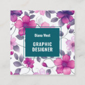 Floral moderne Fuchsia Carte de visite vert (Devant)