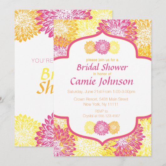 Floral moderne, Mums Invitations de douche nuptial (Devant / Derrière)