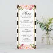 Floral moderne noir blanc rayé | Menu Mariage (Debout devant)