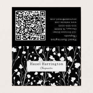 Floral moderne QR plié Carte de visite noir blanc