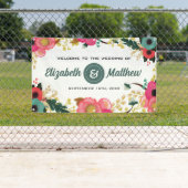 Floral moderne rose Turquoise Grande bannière Mari (En situation)