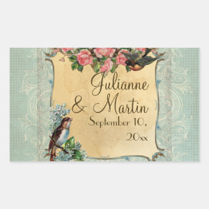 Floral  moderne roze roze Tortelduifjes zwemmen Rechthoekige Sticker