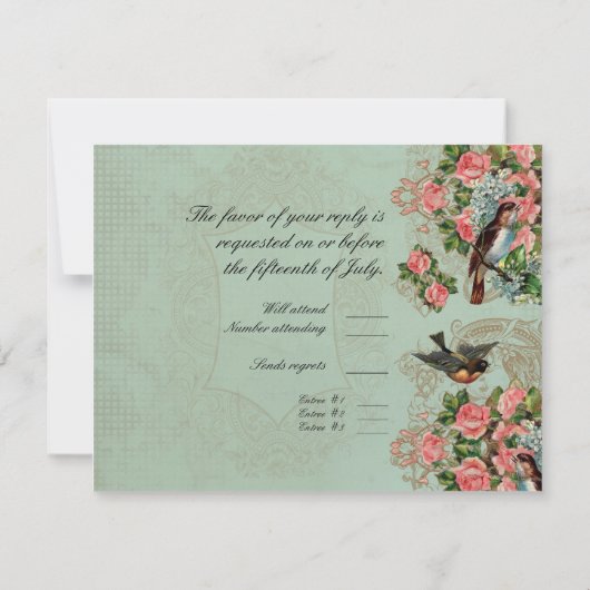 Floral moderne roze roze Tortelduifjes zwemmen RSVP Kaartje (Achterkant)