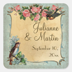 Floral  moderne roze roze Tortelduifjes zwemmen Vierkante Sticker