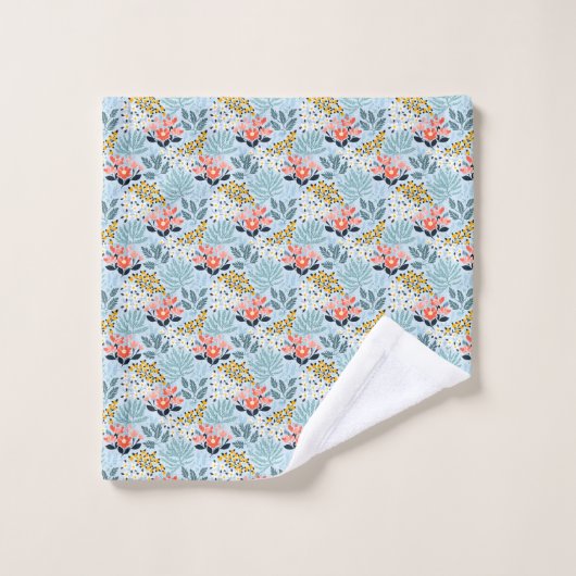 Floral moderne sur bleu (Gant de toilette)