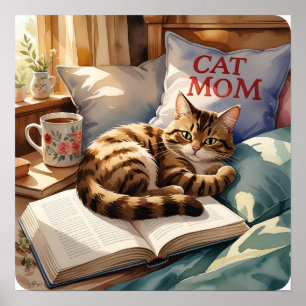 Floral Mok & Feline – Cat Mom Kussen Kamer Decor Poster
