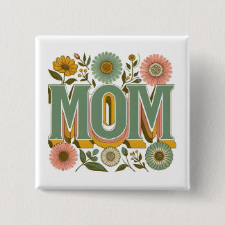 Floral MOM Retro Typography – Mother's Day Shirt Vierkante Button 5,1 Cm