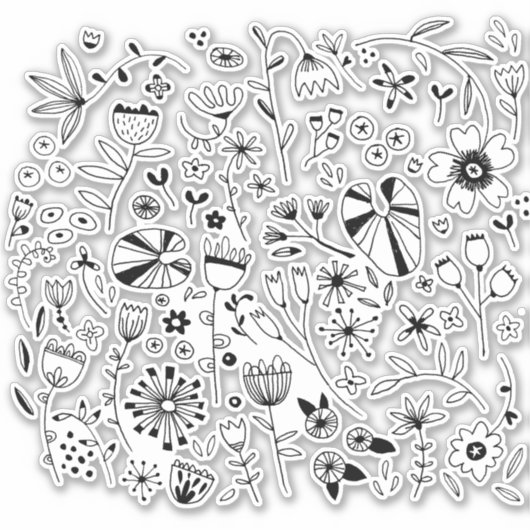 Floral Monochrome Line Sticker (Voorkant)
