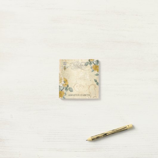 Floral monogram 3x3 Roos Post-it® Notes (Op bureau)