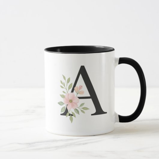 Floral Monogram A Mug – Elegant Letter A with Soft (Droite)