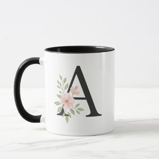 Floral Monogram A Mug – Elegant Letter A with Soft (Gauche)