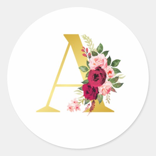 Floral Monogram "A" Ronde Sticker (Voorkant)